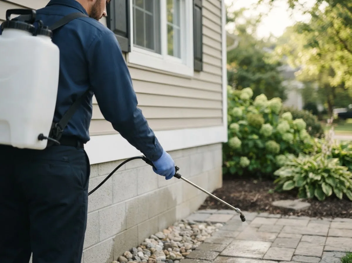 Pest control technician inspecting a home in Hungerford, TX